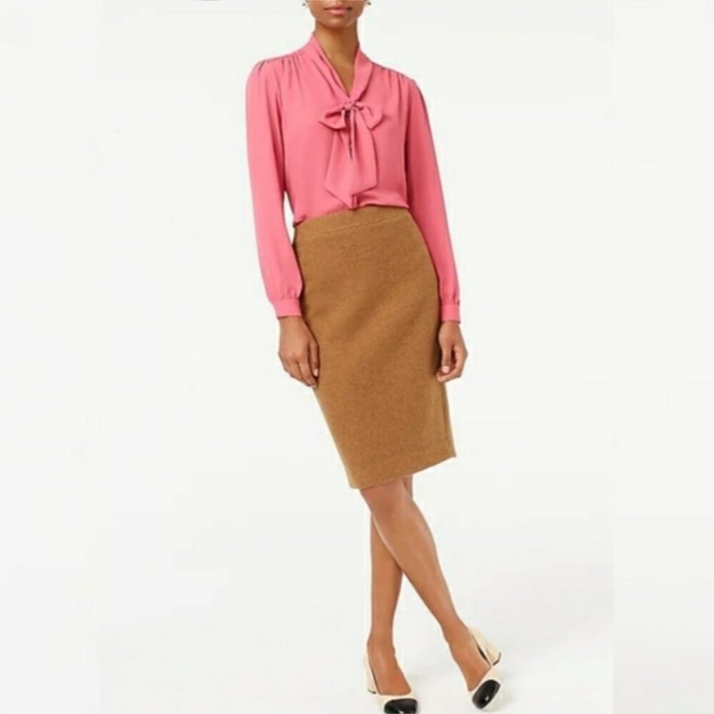 🆕 J. CREW TAN / CAMEL HEATHER WOOL PENCIL SKIRT ▪️NWT▪️